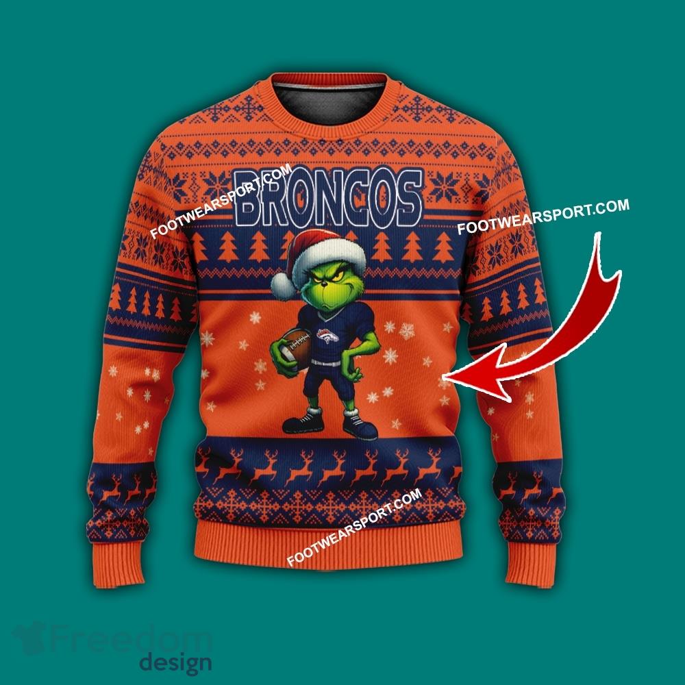 Multi Style Grinch Denver Broncos Ugly Christmas Sweater Gift For Men And Women image Multi Style Grinch Denver Broncos Ugly Christmas Sweater Gift For Men And Women - Grinch Denver Broncos Ugly Christmas Sweater Photo 1