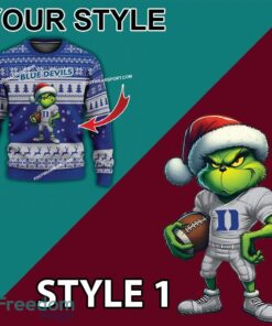 Multi Style Grinch Duke Blue Devils Knitted Christmas Sweater AOP Gift Holidays - Grinch Duke Blue Devils Ugly Christmas Sweater Photo 3
