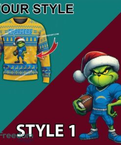 Multi Style Grinch Los Angeles Chargers Knitted Christmas Sweater AOP Gift For Adult image Multi Style Grinch Los Angeles Chargers Knitted Christmas Sweater AOP Gift For Adult - Grinch Los Angeles Chargers Ugly Christmas Sweater Photo 3
