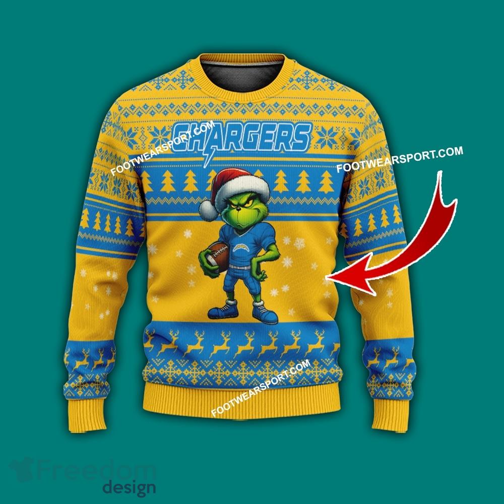 Multi Style Grinch Los Angeles Chargers Knitted Christmas Sweater AOP Gift For Adult image Multi Style Grinch Los Angeles Chargers Knitted Christmas Sweater AOP Gift For Adult - Grinch Los Angeles Chargers Ugly Christmas Sweater Photo 1