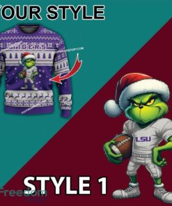 Multi Style Grinch LSU Tigers Knitted Christmas Sweater AOP Gift For Men And Women image Multi Style Grinch LSU Tigers Knitted Christmas Sweater AOP Gift For Men And Women - Grinch LSU Tigers Ugly Christmas Sweater Photo 3