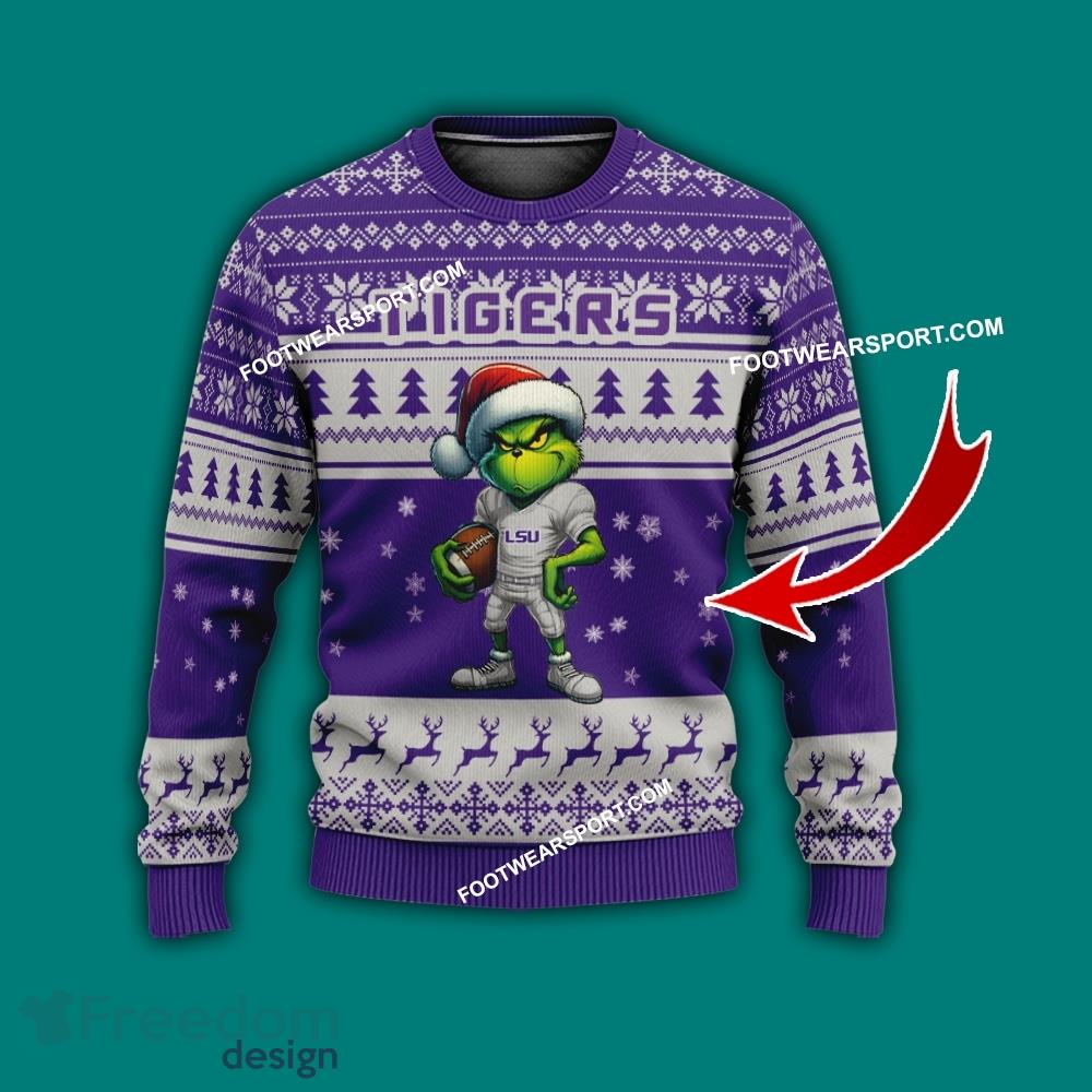 Multi Style Grinch LSU Tigers Knitted Christmas Sweater AOP Gift For Men And Women image Multi Style Grinch LSU Tigers Knitted Christmas Sweater AOP Gift For Men And Women - Grinch LSU Tigers Ugly Christmas Sweater Photo 1