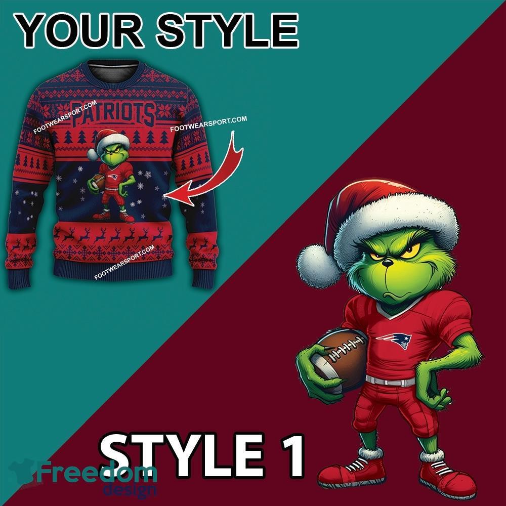 Multi Style Grinch New England Patriots Knitted Christmas Sweater AOP Gift For Adult image Multi Style Grinch New England Patriots Knitted Christmas Sweater AOP Gift For Adult - Grinch New England Patriots Ugly Christmas Sweater Photo 3