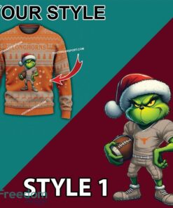 Multi Style Grinch Texas Longhorns Ugly Christmas Sweater Gift For Men And Women image Multi Style Grinch Texas Longhorns Ugly Christmas Sweater Gift For Men And Women - Grinch Texas Longhorns Ugly Christmas Sweater Photo 3