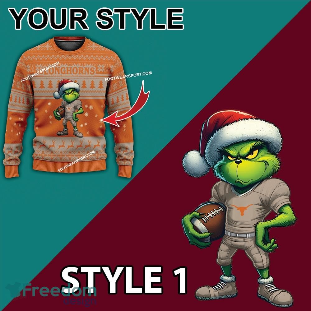 Multi Style Grinch Texas Longhorns Ugly Christmas Sweater Gift For Men And Women image Multi Style Grinch Texas Longhorns Ugly Christmas Sweater Gift For Men And Women - Grinch Texas Longhorns Ugly Christmas Sweater Photo 3