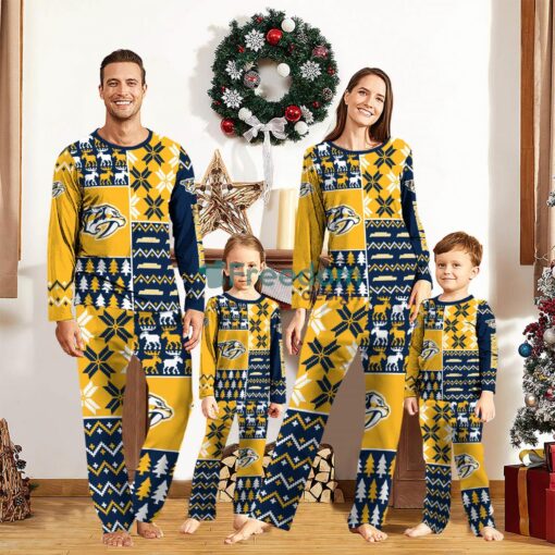 Nashville Predators Pajamas Set Christmas snowflake pattern Cute Pajamas For Family Christmas Gift Ideas Custom Name Product Photo 1