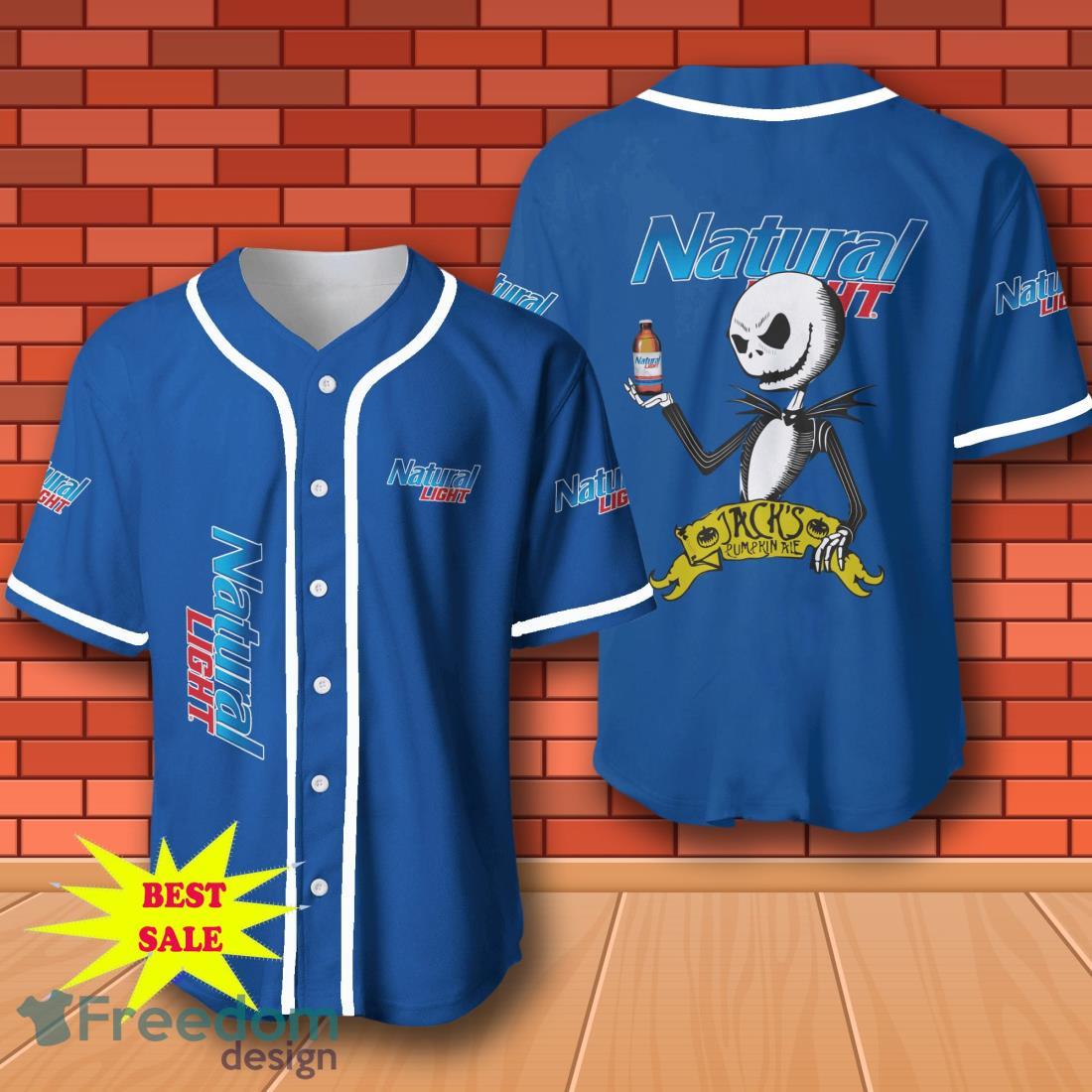Natural Light Halloween Jack Skellington Nightmare Baseball Jersey for All Genders image Natural Light Halloween Jack Skellington Nightmare Baseball Jersey for All Genders Product Photo 1