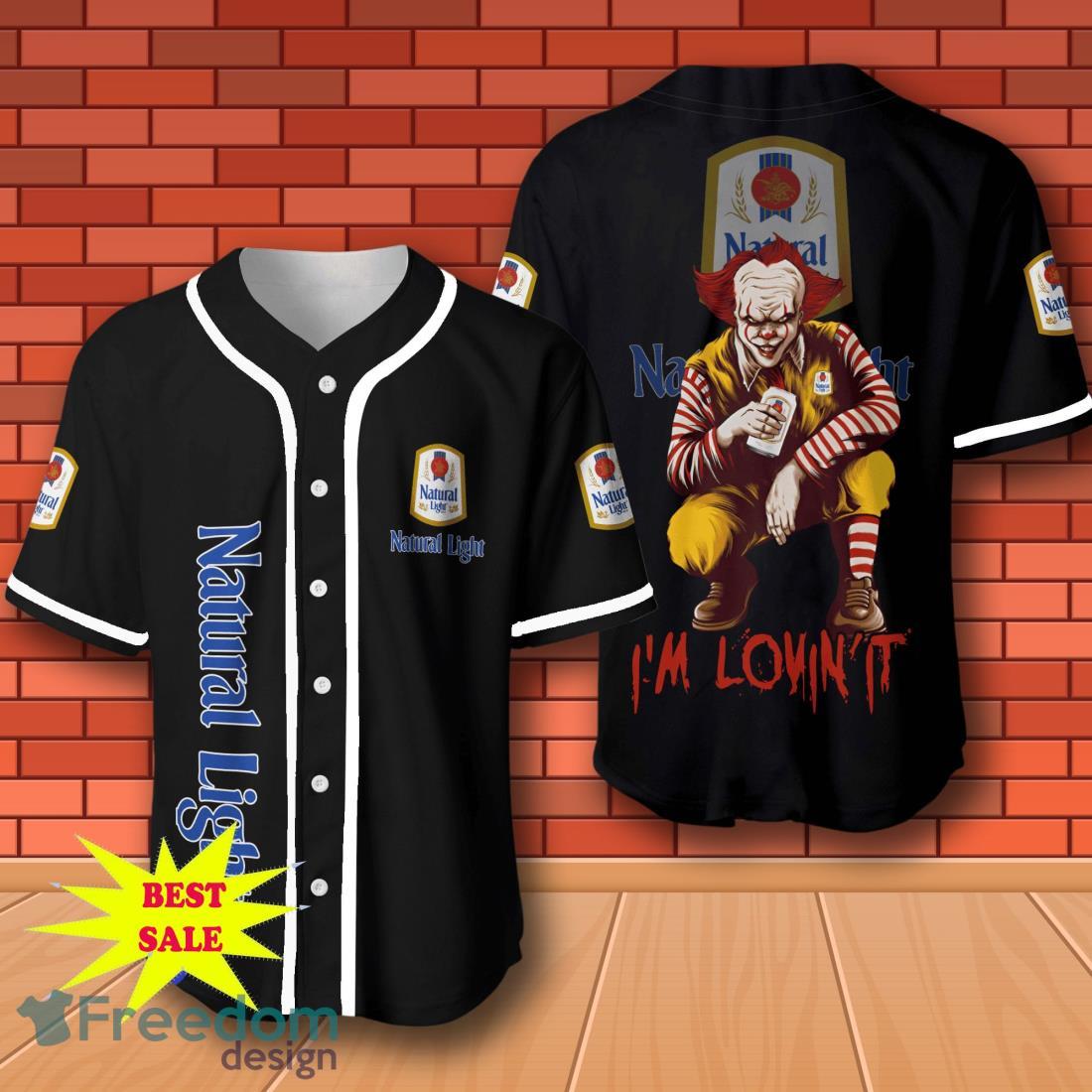 Natural Light Pennywise Halloween Baseball Jersey for All Genders image Natural Light Pennywise Halloween Baseball Jersey for All Genders Product Photo 1