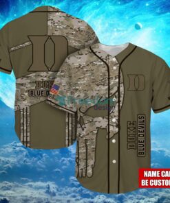 NCAA Duke Blue Devils  Logo Design Camo Skull Custom Name Baseball Jersey Shirt Full Print