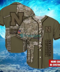 NCAA Nebraska Cornhuskers  Logo Design Camo Skull Custom Name Baseball Jersey Shirt Full Print