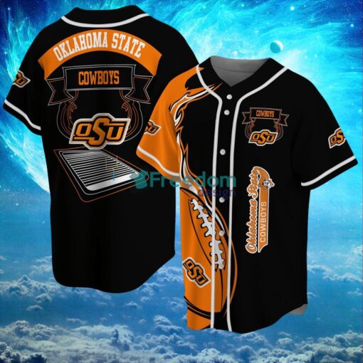 NCAA Oklahoma State Cowboys Logo Design Fire Ball Baseball Jersey Shirt Full Print Product Photo 1