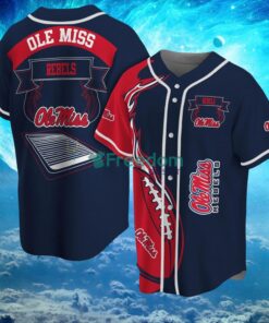 NCAA Ole Miss Rebels Logo Design Fire Ball Baseball Jersey Shirt Full Print