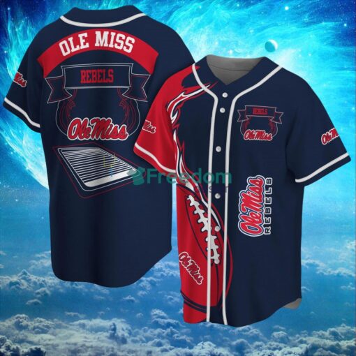 NCAA Ole Miss Rebels Logo Design Fire Ball Baseball Jersey Shirt Full Print Product Photo 1