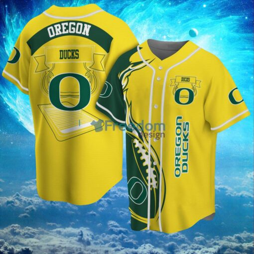 NCAA Oregon Ducks Logo Design Fire Ball Baseball Jersey Shirt Full Print Product Photo 1