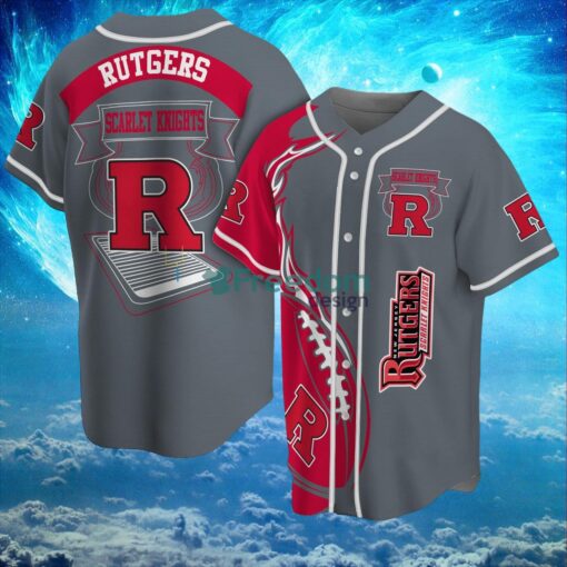 NCAA Rutgers Scarlet Knights Logo Design Fire Ball Baseball Jersey Shirt Full Print Product Photo 1