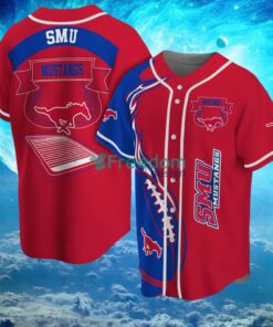 NCAA Smu Mustangs Logo Design Fire Ball Baseball Jersey Shirt Full Print