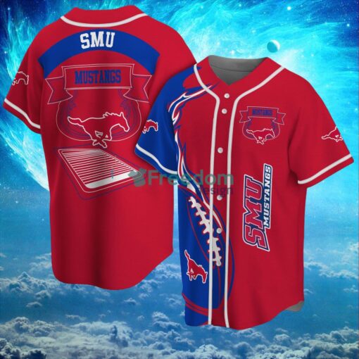 NCAA Smu Mustangs Logo Design Fire Ball Baseball Jersey Shirt Full Print Product Photo 1