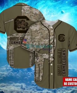 NCAA South Carolina Gamecocks  Name Logo Design Camo Skull Custom Name Baseball Jersey Shirt Full Print