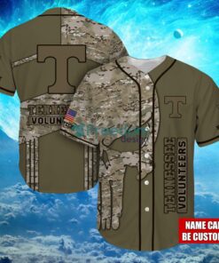 NCAA Tennessee Volunteers Logo Design Camo Skull Custom Name Baseball Jersey Shirt Full Print