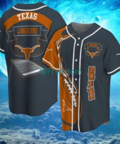 NCAA Texas Longhorns Logo Design Fire Ball Baseball Jersey Shirt Full Print