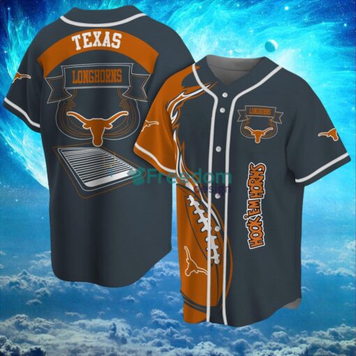 NCAA Texas Longhorns Logo Design Fire Ball Baseball Jersey Shirt Full Print Product Photo 1