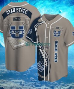 NCAA Utah State Aggies Logo Design Fire Ball Baseball Jersey Shirt Full Print