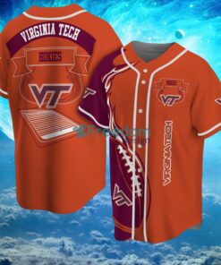 NCAA Virginia Tech Hokies Logo Design Fire Ball Baseball Jersey Shirt Full Print