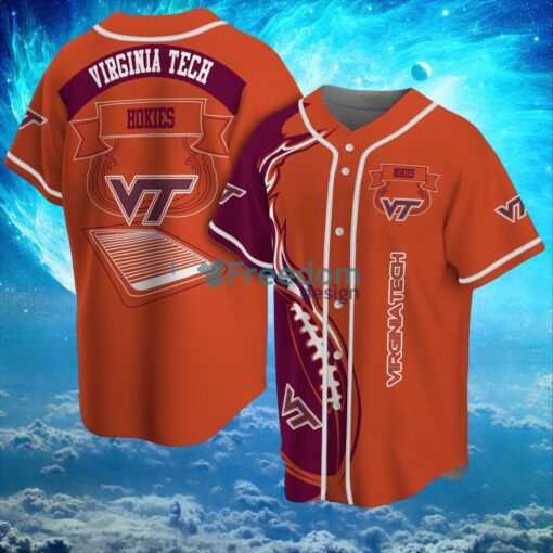 NCAA Virginia Tech Hokies Logo Design Fire Ball Baseball Jersey Shirt Full Print Product Photo 1