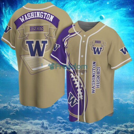 NCAA Washington Huskies Logo Design Fire Ball Baseball Jersey Shirt Full Print Product Photo 1