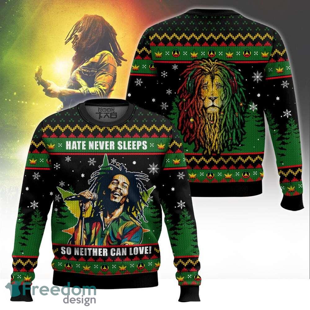 New Design Bob Marley 420 Hate never sleeps so neither can love Ugly Xmas Sweater AOP Gift For Men And Women image New Design Bob Marley 420 Hate never sleeps so neither can love Ugly Xmas Sweater AOP Gift For Men And Women - New Design Bob Marley 420 Hate never sleeps so neither can love Ugly Xmas Sweater AOP Gift For Men And Women