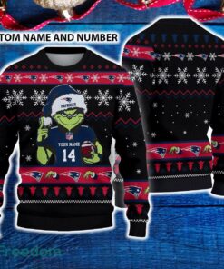 New England Patriots 3D Ugly Christmas Sweater Grinch Funny Custom Number And Name
