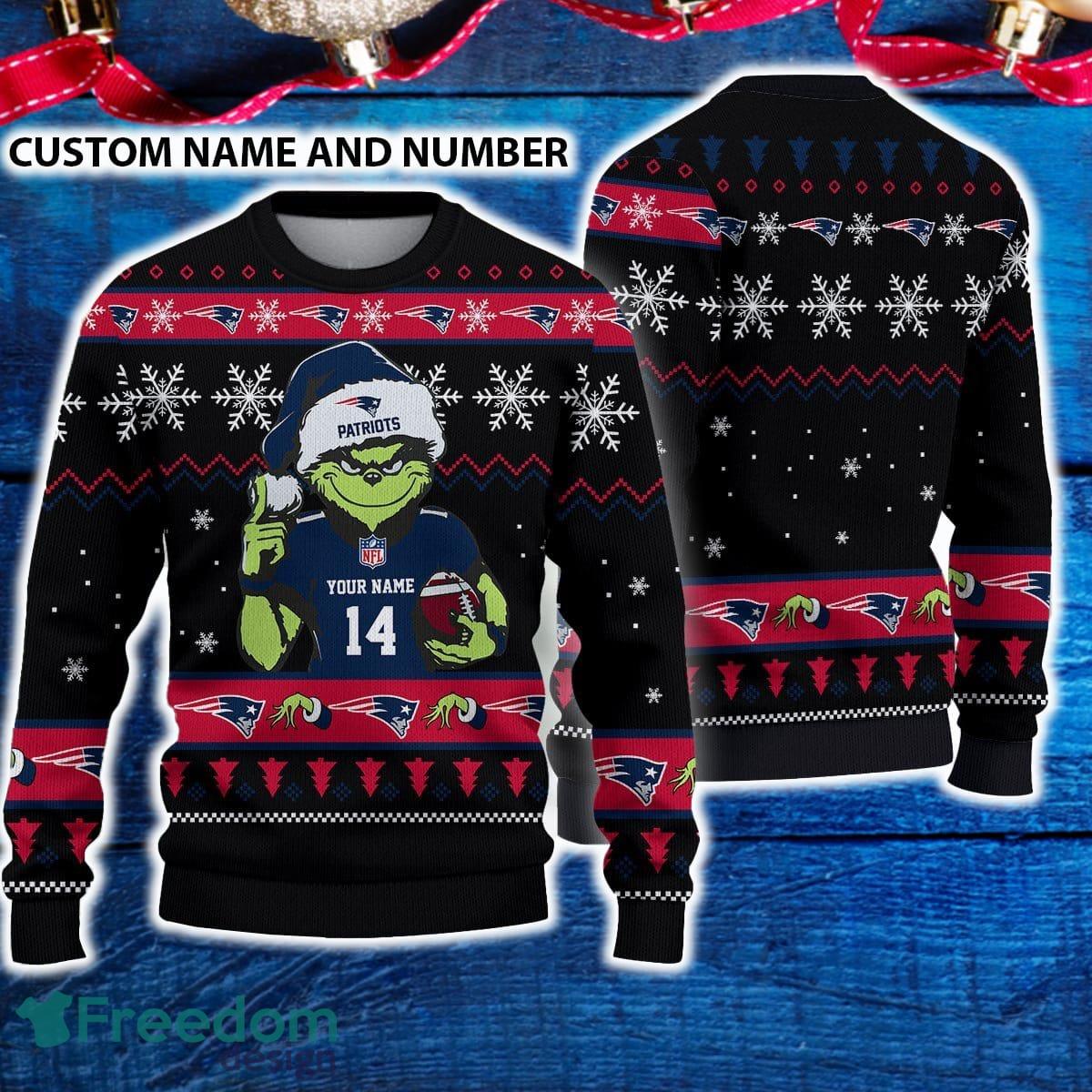 New England Patriots 3D Ugly Christmas Sweater Grinch Funny Custom Number And Name image New England Patriots 3D Ugly Christmas Sweater Grinch Funny Custom Number And Name - New England Patriots 3D Ugly Christmas Sweater Grinch Funny Custom Number And Name