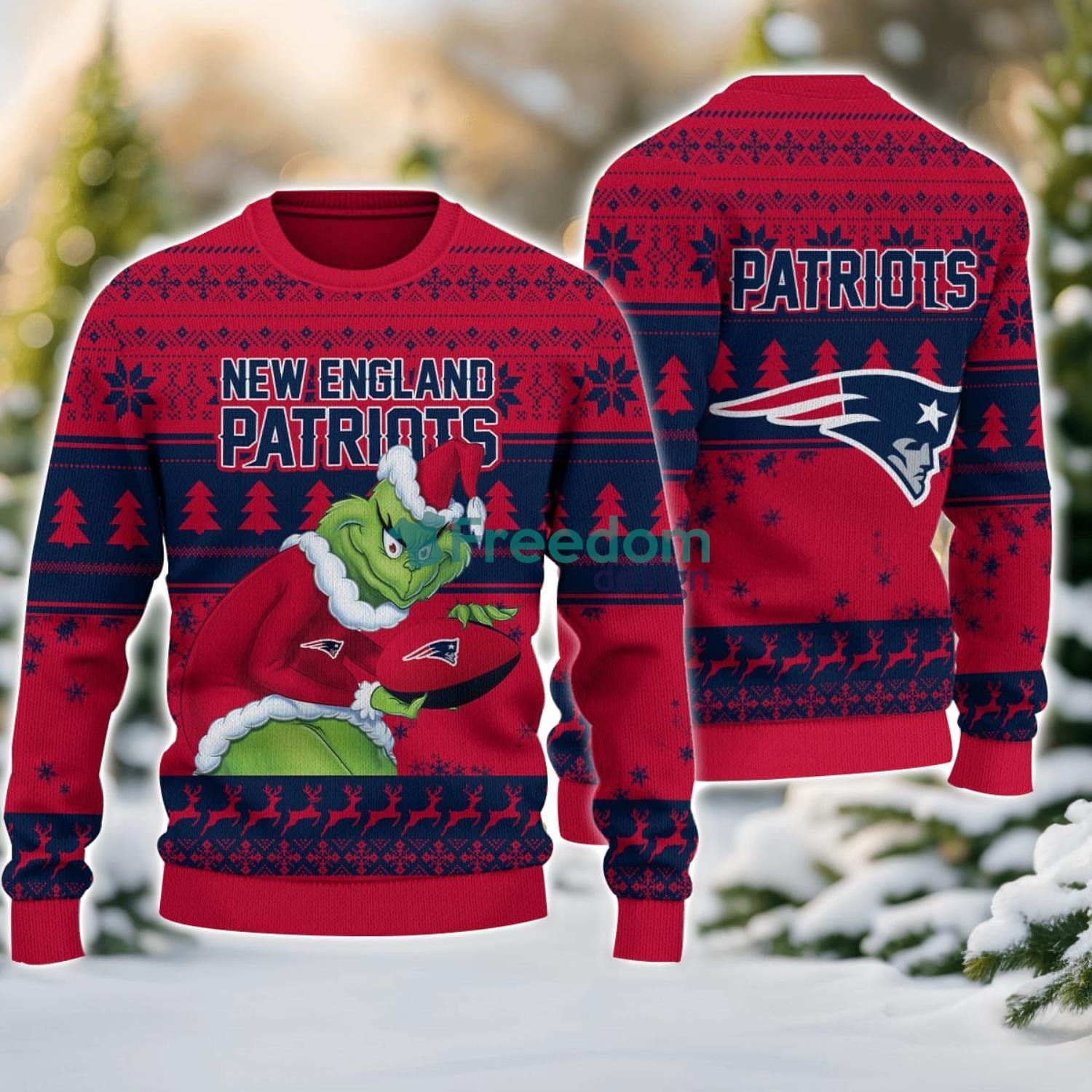 New England Patriots Grinch Ugly Christmas Sweater With Team Logo 3D Printed Christmas Sweater Gift image New England Patriots Grinch Ugly Christmas Sweater With Team Logo 3D Printed Christmas Sweater Gift Product Photo 1