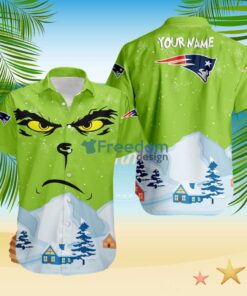 New England Patriots NFL  Grinch Merry Merry Christmas House House Tropical Hawaiian Shirt Custom Name