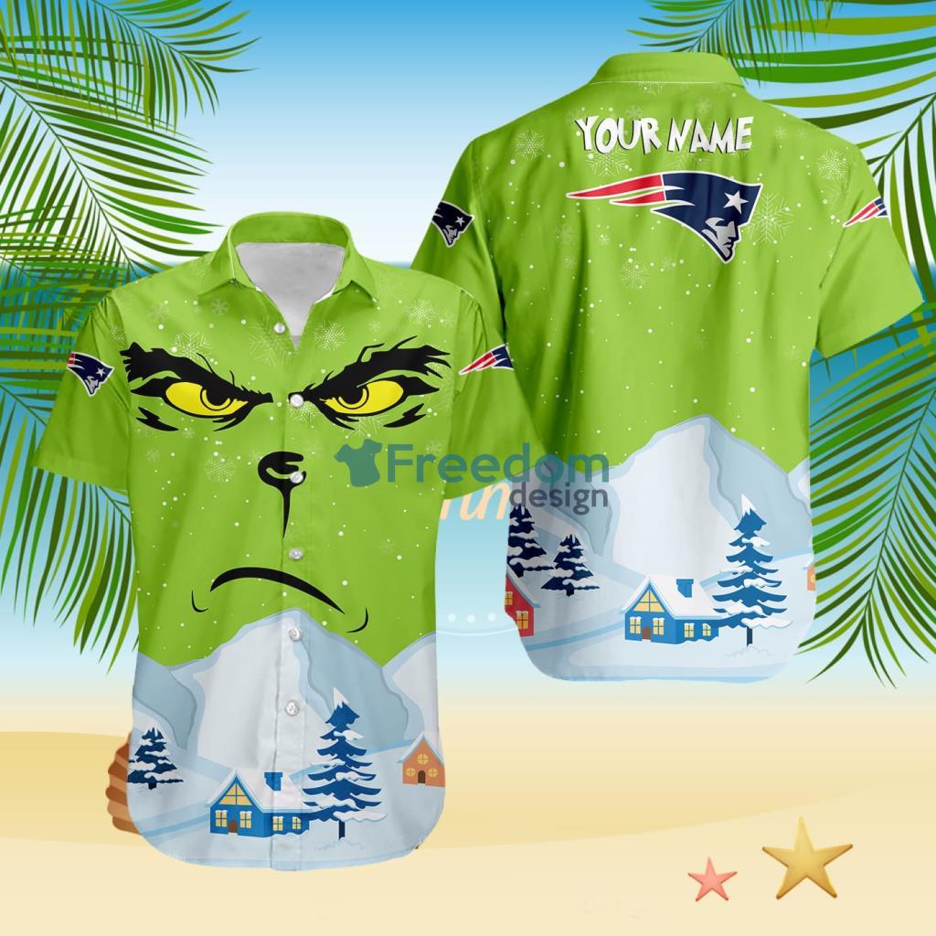 New England Patriots NFL Grinch Merry Merry Christmas House House Tropical Hawaiian Shirt Custom Name image New England Patriots NFL Grinch Merry Merry Christmas House House Tropical Hawaiian Shirt Custom Name Product Photo 1