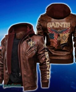 New Orleans Saints NFL Eagle 2D Leather Jacket Black And Brown Color - New Orleans Saints NFL Eagle Leather Jacket_2