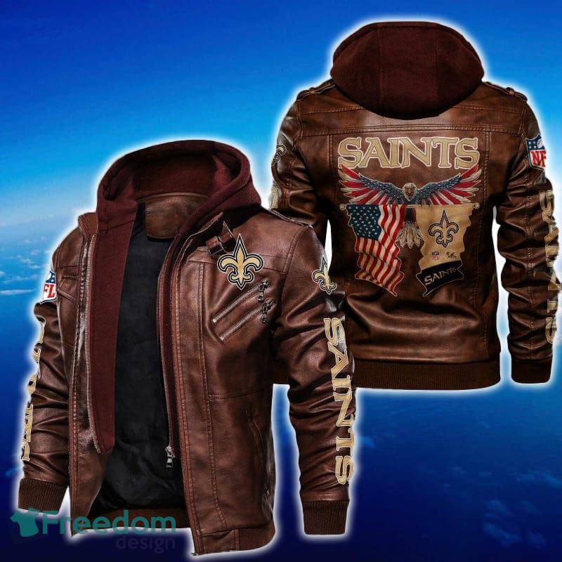 New Orleans Saints NFL Eagle 2D Leather Jacket Black And Brown Color image New Orleans Saints NFL Eagle 2D Leather Jacket Black And Brown Color - New Orleans Saints NFL Eagle Leather Jacket_2