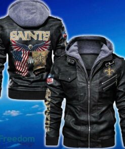 New Orleans Saints NFL Eagle 2D Leather Jacket Black And Brown Color
