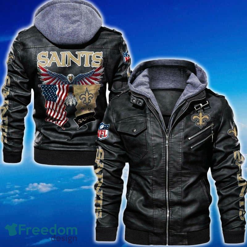 New Orleans Saints NFL Eagle 2D Leather Jacket Black And Brown Color image New Orleans Saints NFL Eagle 2D Leather Jacket Black And Brown Color - New Orleans Saints NFL Eagle Leather Jacket_1