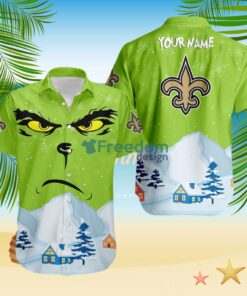 New Orleans Saints NFL  Grinch Merry Merry Christmas House House Tropical Hawaiian Shirt Custom Name