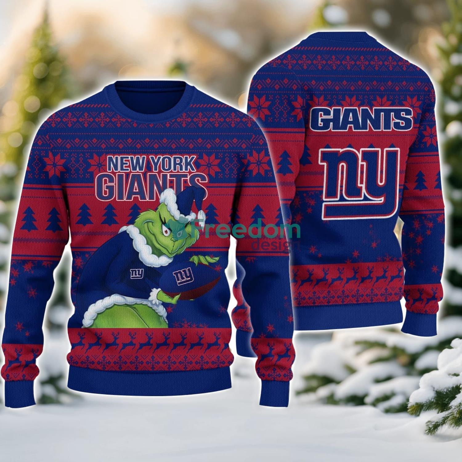 New York Giants Grinch Ugly Christmas Sweater With Team Logo 3D Printed Christmas Sweater Gift image New York Giants Grinch Ugly Christmas Sweater With Team Logo 3D Printed Christmas Sweater Gift Product Photo 1