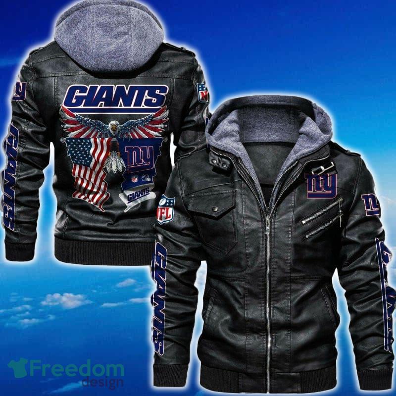 New York Giants NFL Eagle 2D Leather Jacket Black And Brown Color image New York Giants NFL Eagle 2D Leather Jacket Black And Brown Color - New York Giants NFL Eagle Leather Jacket_1