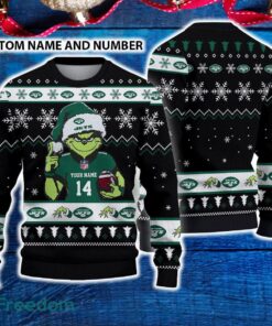 New York Jets 3D Ugly Christmas Sweater Grinch Funny Custom Number And Name