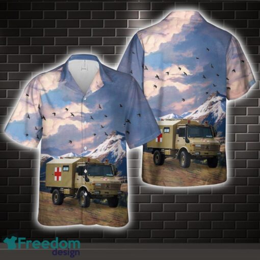 New Zealand Army Mercedes Unimog 1300L Ambulance Hawaiian Shirt Beach Holiday Product Photo 1