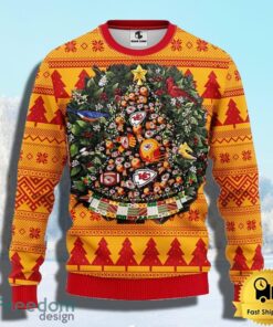 NFL Kansas City Chiefs Ugly Christmas Sweater Ball Pine Tree Christmas Unisex Sweater Gift