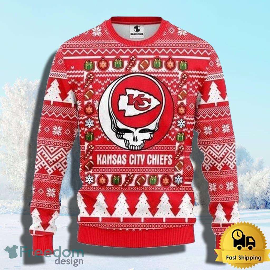 NFL Kansas City Chiefs Ugly Christmas Sweater The Intelligence Of The Skull Unisex Sweater Gift image NFL Kansas City Chiefs Ugly Christmas Sweater The Intelligence Of The Skull Unisex Sweater Gift Product Photo 1