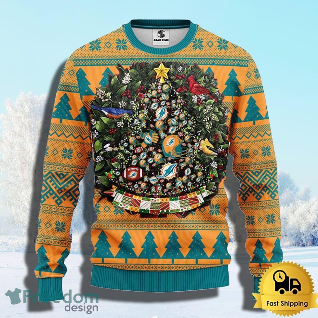 NFL Miami Dolphins Ugly Christmas Sweater Ball Pine Tree Christmas Unisex Sweater Gift image NFL Miami Dolphins Ugly Christmas Sweater Ball Pine Tree Christmas Unisex Sweater Gift Product Photo 1