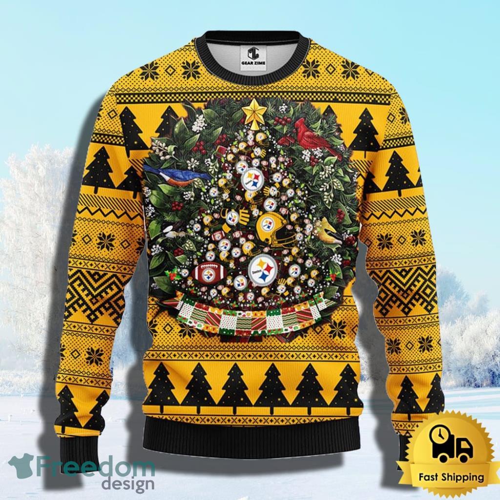 NFL Pittsburgh Steelers Ugly Christmas Sweater Ball Pine Tree Christmas Unisex Sweater Gift image NFL Pittsburgh Steelers Ugly Christmas Sweater Ball Pine Tree Christmas Unisex Sweater Gift Product Photo 1