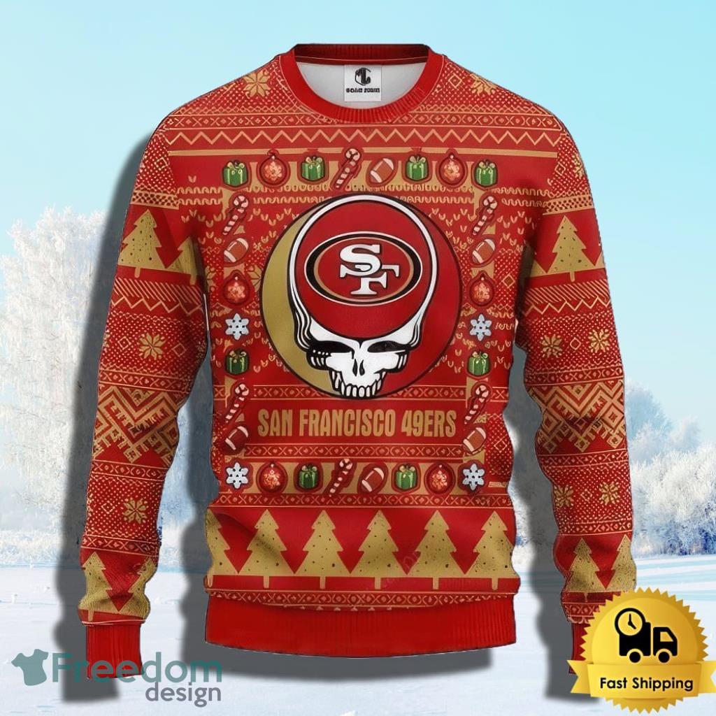 NFL San Francisco 49ers Ugly Christmas Sweater The Intelligence Of The Skull Unisex Sweater Gift image NFL San Francisco 49ers Ugly Christmas Sweater The Intelligence Of The Skull Unisex Sweater Gift Product Photo 1