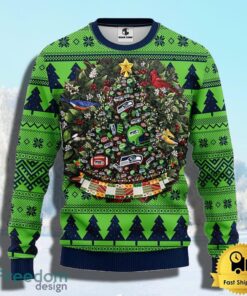 NFL Seattle Seahawks Ugly Christmas Sweater Ball Pine Tree Christmas Unisex Sweater Gift